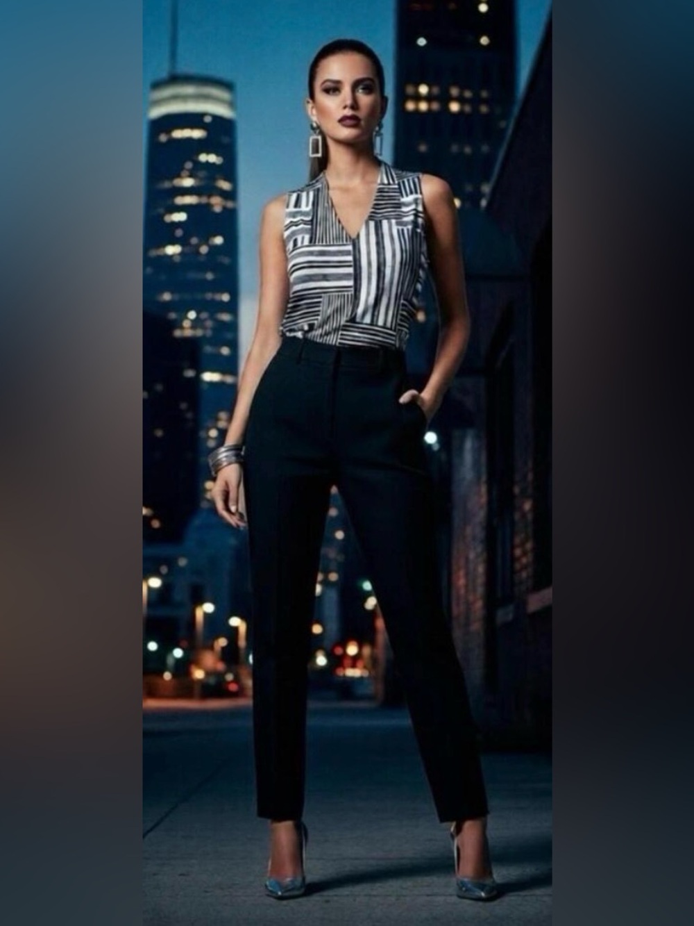 INC Sleeveless Geometric Print Blouse